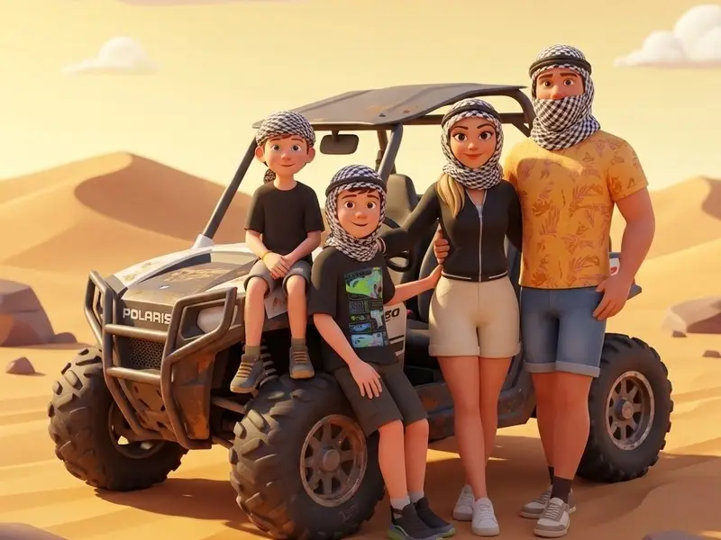 The family in the desert with a buggy in Egypt